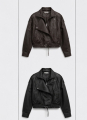 Cropped Biker Τζάκετ Δερματίνης Με Ζώνη & Retro Λεπτομέρειες-MH338