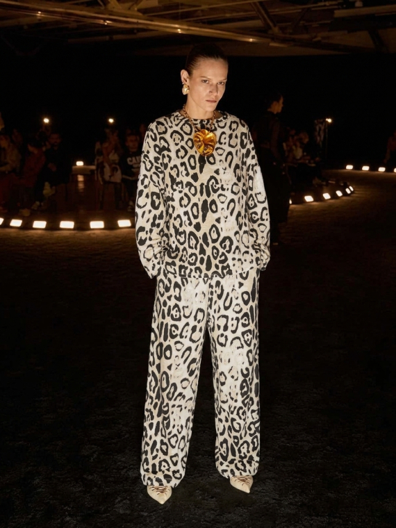 Σετ Με Animal Print Μπλούζα & Παντελόνι Σε Άνετη Γραμμή-07067