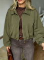 Cropped Bomber Τζάκετ Με Γιακά & Χρυσό Φερμουάρ-8339