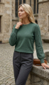 Fine-Knit Πουλόβερ Με Ανάγλυφα Μανίκια Με Ρόμβους & Puff Ώμους-JK8813