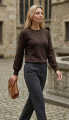 Fine-Knit Πουλόβερ Με Ανάγλυφα Μανίκια Με Ρόμβους & Puff Ώμους-JK8813