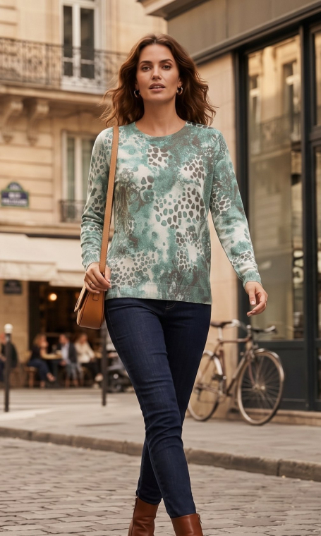 Fine-Knit Πουλόβερ Με Animal & Watercolor Print-K909