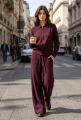 Πλεκτό Σετ Ριμπ Ζακέτα Με Φερμουάρ & Wide-Leg Παντελόνα-SF1019AB