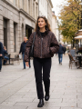 Κοντό Puffer Μπουφάν Με Leopard Print & Όρθιο Γιακά-4558
