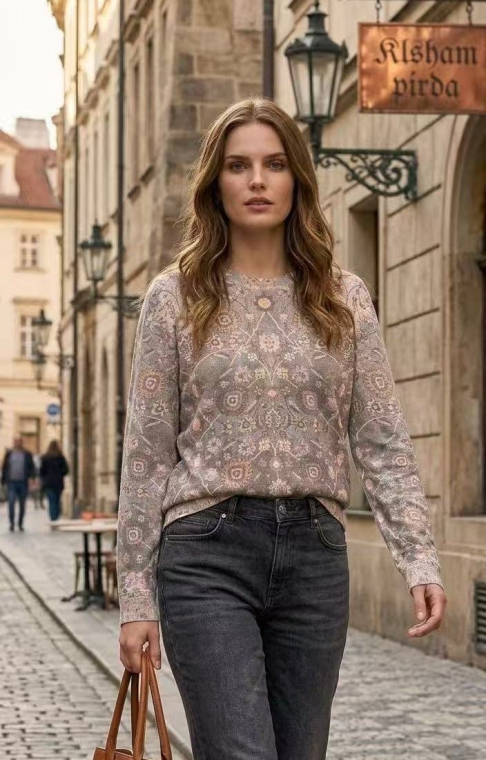 Fine-Knit Πουλόβερ Με Vintage Mandala & Floral Μοτίβο-4561