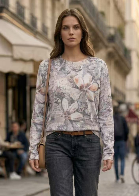 Fine-Knit Πουλόβερ Με Ζωγραφιστό Floral & Paisley Μοτίβο-4562