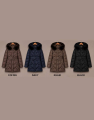 Μεσάτο Puffer Παλτό Με Chevron Καπιτονέ, Ζώνη & Κουκούλα Faux Fur-26907B