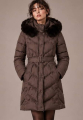 Μεσάτο Puffer Παλτό Με Chevron Καπιτονέ, Ζώνη & Κουκούλα Faux Fur-26907B