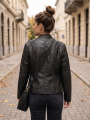 Δερμάτινο Biker Τζάκετ Με Καπιτονέ Ώμους & Όρθιο Γιακά-1955