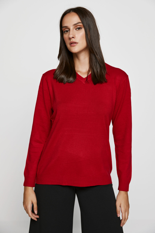 Πλεκτό πουλόβερ με βε λαιμόκοψη-015